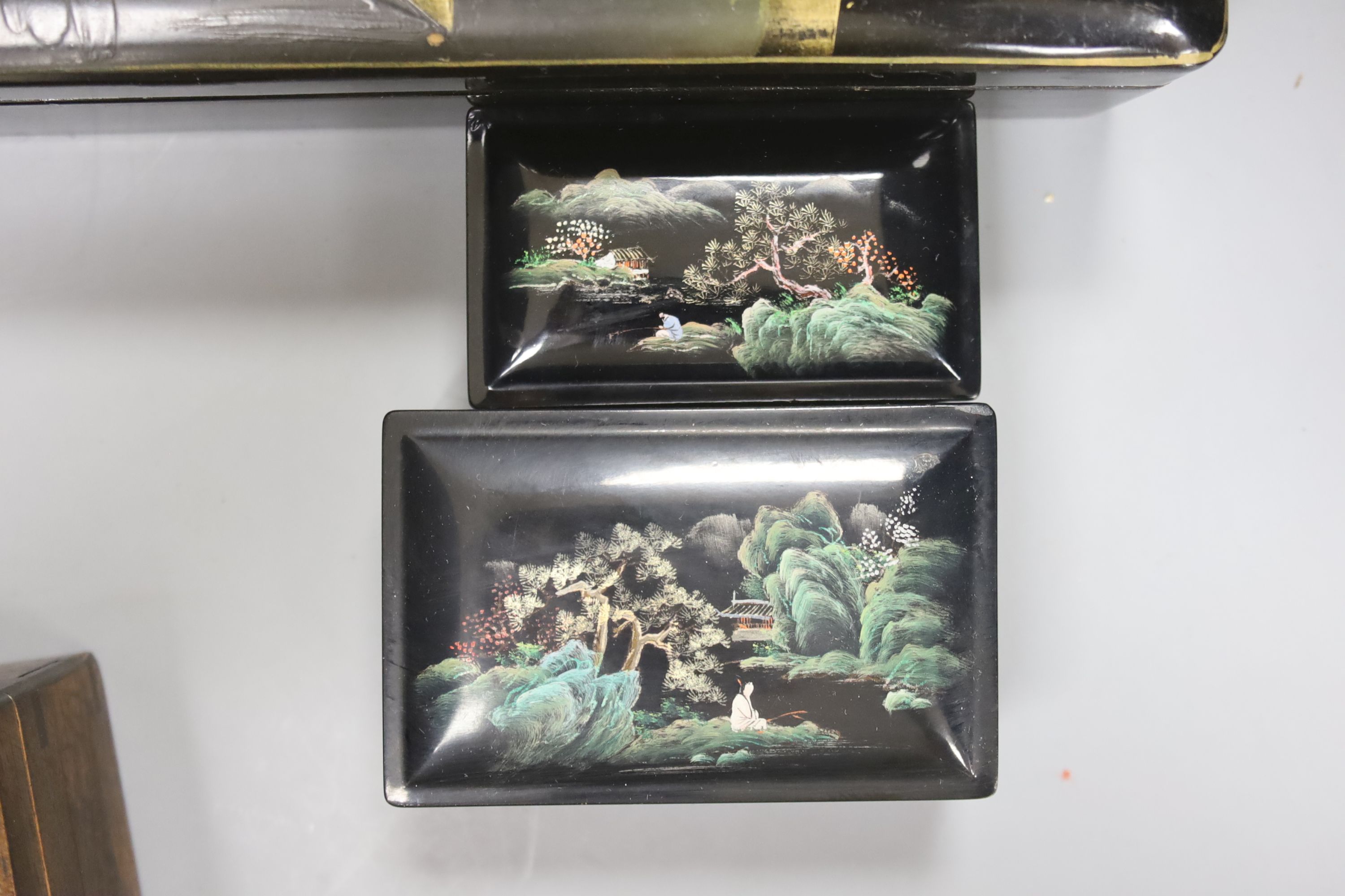 A collection of Chinese lacquered, carved hardwood and other boxes (11)